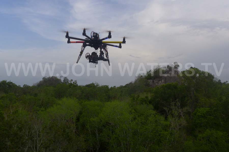 The octocopter in action over Mayan ruins of Calakmul, Mexico